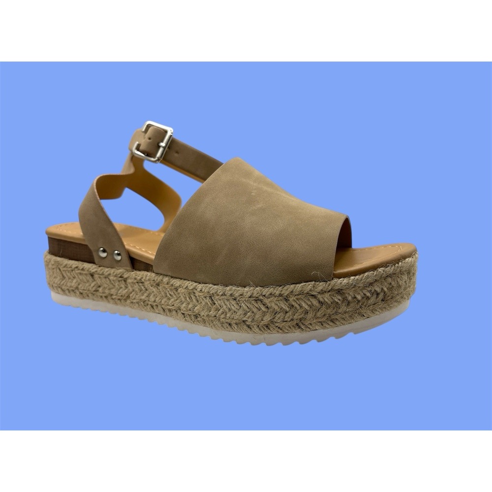 SODA Topic-S Tan Platform Espadrille Sandals‎ Size 12M Ankle Strap NEW